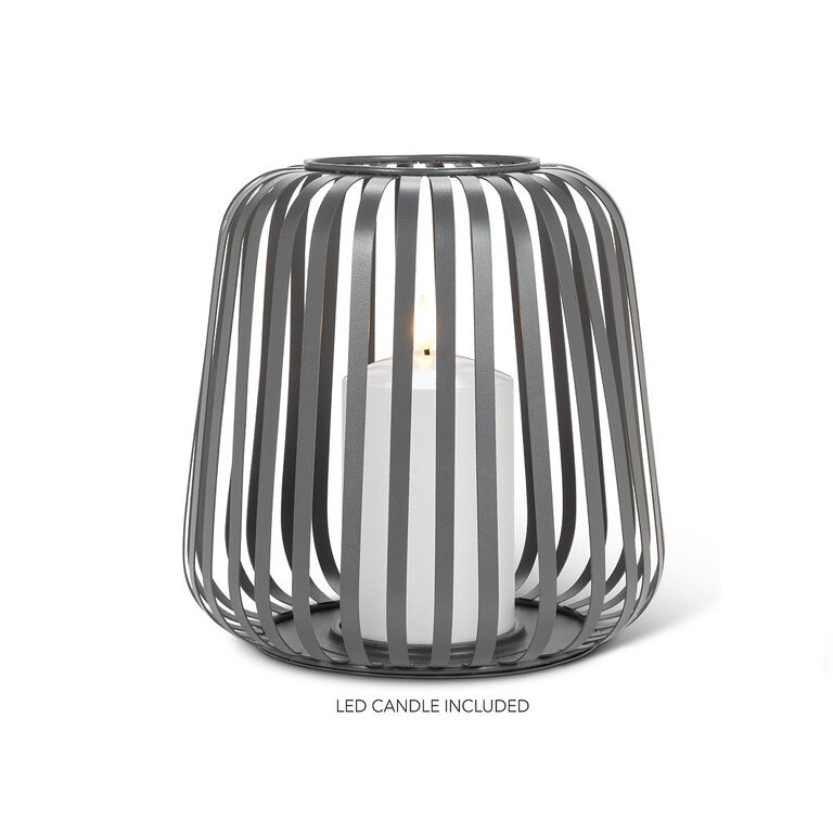 Cage Lantern Lg w/LED Candle - GRY - 8.5 Product Image